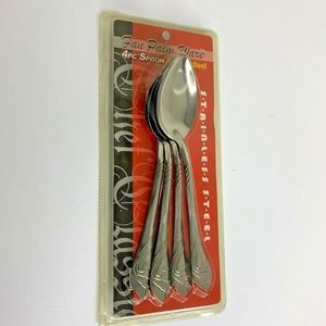 New Fam Palm Ware Lot of 4 Pc Stainless steel Oval Place Spoon